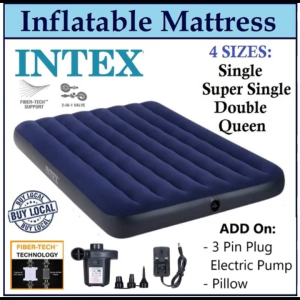 INTEX AIRBED Dura-Beam Series with Fiber-Tech in 4 sizes 10 Inches (25cm) Thick. Add on 3 Pin Plug Electric pump. Inflatable Mattress. Air bed