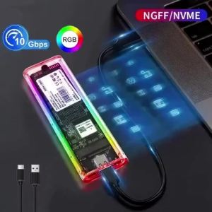 RGB M.2 NVME PCIe NGFF SATA Dual Protocol SSD Case Clear USB Type C 10Gbps PCI-E M2 SSD External Enclosure Hard M/B Key Disk Box