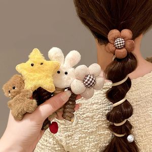 Korean Telephone Wire Hair Ties Women Girls Cute Plush Star Elastic Hair Bands Spiral Coil Rubber Bands Ponytails Hair Accessories