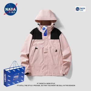 NASA Joint Name Shell Jacket Mens and Womens Coats Windproof Waterproof Outdoor Mountaineering Clothing Removable Jacket Color Matching Top Tide