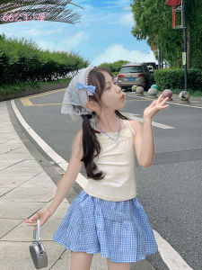 Princess Style White Strap T-Shirt Vest Childrens Summer Fashionable Top for Girls Breathable Standard Fit Casual Wear