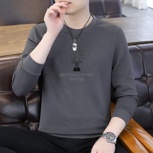 HENGYUANXIANG | Hengyuanxiang 2025 New Long Sleeve Mens T-Shirt Spring Trendy Round Neck Casual Deer Head Hoodie Base Shirt V-neck Polyester Spandex