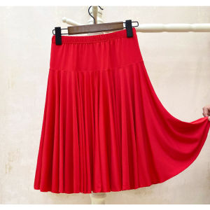 Dancing Skirt Milk Silk Square Dance Midi Skirt Summer Half-length Dancewear Latin Dance Social Dance Womens Elastic Waist Pure Color