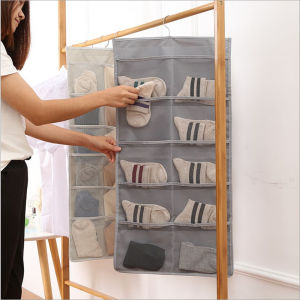 กระเป๋าใส่เสื้อผ้าแบบแขวนสองด้านพร้อมตะขอสำหรับใส่รองเท้าในตู้เสื้อผ้าสไตล์เกาหลีแบบแขวนได้หลายชั้น