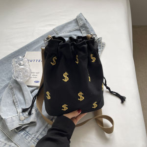 Summer 2024 Fresh Printed Canvas Money Bag Womens Casual Large Capacity Single Shoulder Underarm Bag Korean Style Shopping Bag