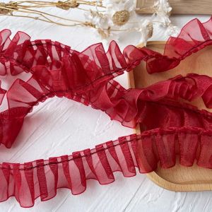 Red Lace Trim DIY Handmade Material for Fan Decoration Book Cover Card Holder Pleated Home Sewing Accessories Craft Supplies