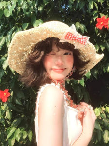 BILLI ZILLY | Sweet Butterfly Knot Straw Hat Womens Versatile Large Brim Hollow Out Sunshade Beach Vacation Foldable Sun Protection Hat