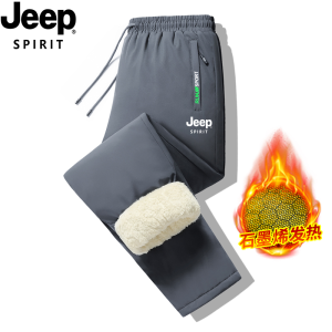 Jeep Mens Fleece Lined Thickened Casual Pants Winter Warm Long Trousers Sheepskin Velvet plus Size Comfortable Fashion City Wear