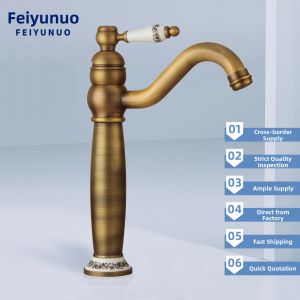 Antique Brass Above-counter Ceramic Blue and White Cold and Hot Water Faucet