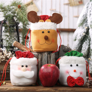 【YHdecor】Cute Plush Apple Bags Christmas Decoration Xmas Candy Cookie Gifts Bag Accessories Cartoon Santa Claus Snowman Ornaments Decor for Home Cheap 02