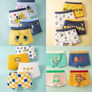 Kids High Quality 4 in 1 Underwear Cotton Soft Breathable Cartoon Pattern Boxers Brief for Kids Boys 3-11 Years Old