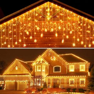 4M 96LED Christmas Decor Snowflake Ice Strip Light StringChristmas Indoor Snowflake Decor LightsXmas Bedroom Wall Decoration