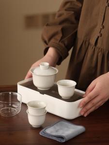 ชุดชาเคลื่อนที่ดินเผาสำหรับการเดินทางในแจ่มจาง ชุดชากระเบื้องเคลื่อนที่พร้อมกล่องเก็บของและโต๊ะชาขนาดเล็ก