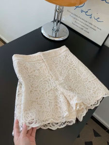 YUFUQING | French Vintage White Lace Hollow Out Shorts Womens High Waist Slimming Summer New Design Luxury Comfortable Polyester Fiber