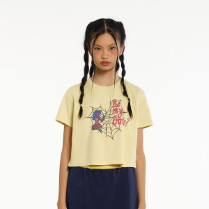 TIPSEVEN Original Design Short Sleeve T-Shirt Cartoon Spider Web Print Casual round Neck Lightweight Summer New Style Slimming Top