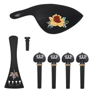 SLADE 4/4-3/4 Violin 4-piece Set String Plate String Shaft Tail Pegs Cheek Rests Fine Patterns Ebony Colored Shells Violin Parts