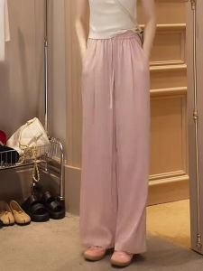 Ice Silk Thin Yamamoto Pants Women Summer New High Waist Drape Slim Straight Pink Casual Wide Leg Trousers Commute Style
