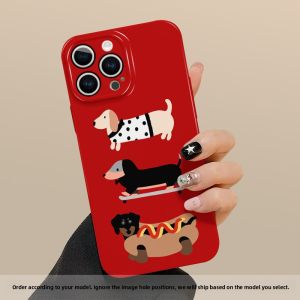 Fun Cartoon Sausage Dog Phone Case for iPhone 15 pro Max Apple 16 New Model Non-Repeating Shell Full Coverage Mini Red XR Niche 14 Premium Feel 12 Philippines plus Mobile Phone Case for Girls