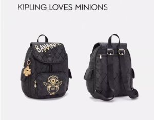 kipling Black herringbone City Pack L Backpack(1 free monkey pendant)