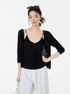 Knitted Black Sun-Protective Cardigan and Camisole Set