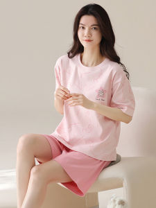 Plandoo Pure Cotton Summer Sleepwear Short Sleeve Shorts Thin Sweet Home Clothes Set for Women Comfortable Breathable Nightgown