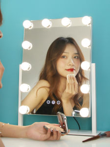 Smart Touch Control LED Makeup Mirror with Light Desktop Portable Beauty Care Mirror Rotatable Supplemental Lighting Mirror