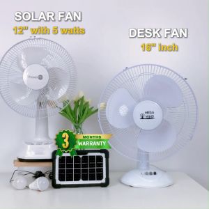POWERPH 12 Inch 16 Inch Rechargeable Solar and Electric Desk Fan Combo With 5W Solar Panel 2 LED Lights Multi-Function Outlet Charger