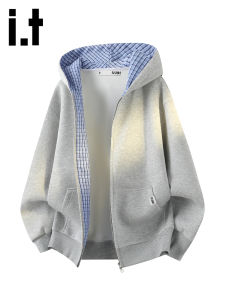 izzue | American Simple Plaid Hooded Loose Cardigan