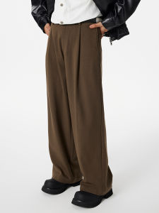 GTRG High Waist Straight Leg Suit Design Casual Pants Drapey Loose Versatile Pleated High Waist Long Cotton Polyester Blend