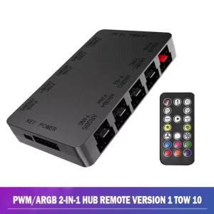 5V 3PIN 10-Port Fan Adapter with Wireless Controller for Computer Hardware 2-in-1 ARGB/PWM Hub