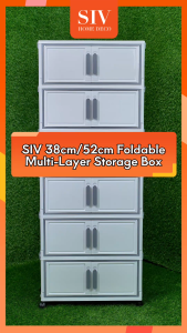 SIV 38cm/52cm Foldable Multi-Layer Storage Box Cabinet Plastic Organizer with Magnetic Door & Wheel