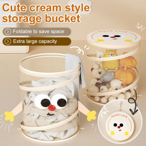 Large capacity round bucket cute folding storage basket