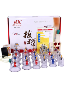 ชุดถ้วยครอบแก้วสุญญากาศจีน JINGKANG 24 ชิ้น - เครื่องนวดบำบัดแบบดึงออก ชุดเวนโตซาเทราพีสำหรับบรรเทาอาการปวดและกล้ามเนื้อ