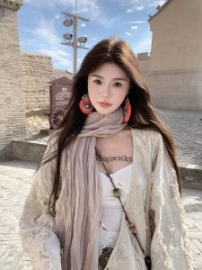 Bohemian Style Cotton Linen Scarf Womens Desert Photography Beach Silk Scarf Sunscreen Headscarf Shawl Dubai Beach Tour