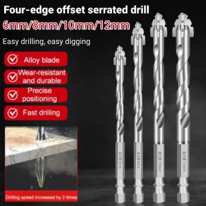 Serrated Ceramic Eccentric Drill Bit with Four Edges Multi-Function Tile Metal Marble Drill 6mm 8mm 10mm 12mm 四刃锯齿偏心钻头