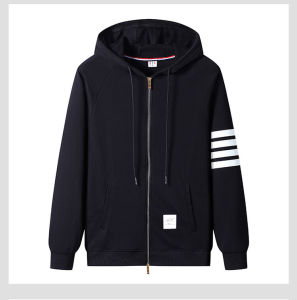 TB Classic Zipper Hooded Sweatshirt Shirt Mens and Womens Four Bars Couple Casual Trend Pure Cotton Coat Top