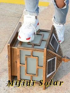 Đèn năng lượng mặt trời trụ cổng cao cấp hình vuông và họa tiết cây tùng 40cm sáng trên 12h chính hãng Mifidi Solar tấm pin Mono siêu lớn - BH VIP 1 năm miễn phí tận nhà