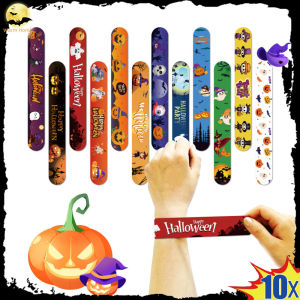 10PCS Kids Novelty Slap Bracelet Kids Creative Halloween Slap Wrap Wristband Ring Band  Ghost Holiday Party Gifts