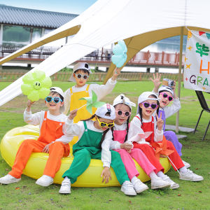 Kindergarten Chorus Performance Wear Kids Cheerleading Performance Costume Elementary School Student Sports Meeting Candy Color Suspenders Clothing