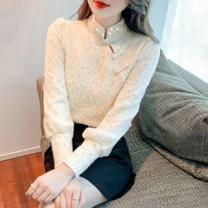Cheongsam Style Top Womens Fashionable Lace Bottoming Shirt Retro Temperament Buttoned Long Sleeve Shirt