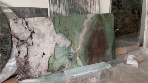 FINAL SALE! Natural Brazilian Natural Marble "In Stock With Most Selections In Singapore" From Brazil Customization For Dining Coffee Side Table Feature Wall Granite Stone Real Marble - Patagonia Green