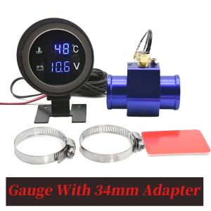 RYSJM | 2 in 1 LCD Digital Display Car Gauge Water Temp Gauge +Voltage Meter With 10mm Thread Sensor 26-40mm adapter