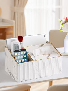 Luxurious Leather Tissue Box for Living Room Coffee Table Remote Control Organizer Home Decor Vertical Stripes Geometric Pattern