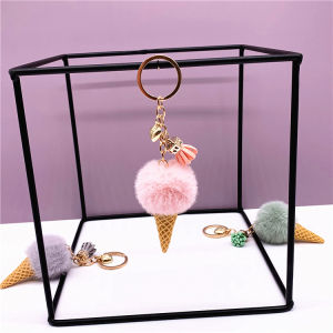 Girl Heart Ice Cream Keychain Cute Cartoon Pompons Handbag Pendant Car Key Chain Creative Gift