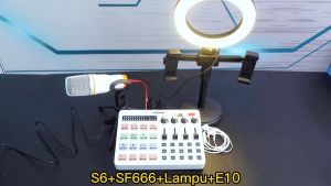 Siborie S6+SF666+Light+E10 Paket Komplit soundcard mic Light headset Full Set Paket recording lengkap Streaming Langsung