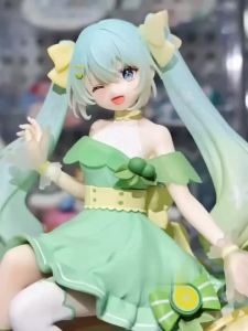 Bandai | Hatsune Miku Lime Orange Noodle Stopper Figure 14CM PVC Cute Seated Anime Collectible Model Desktop Ornament Figure Decoration
