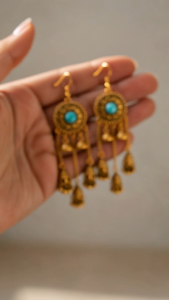 Turquoise Nomad Earrings | Antique Gold Long Drop Earrings | Turquoise Statement Dangle Earrings | ear me out (EMO-214)