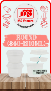 {MSV-WS} Round Microwavable with Inner Tray Plastic Takeaway Containers (840ml-1210ml) Anti Leak MS 1000B 1000ML 1210ML