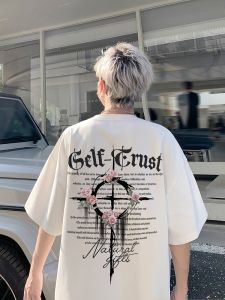 American High Street Style Mens Short Sleeve T-Shirt Youth Fashion Brand Casual Loose Fit Cotton Summer Top