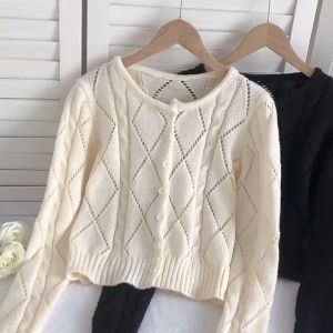 Korean Outwear Wanita Polos Lengan Panjang Cardigan Rajut Kancing